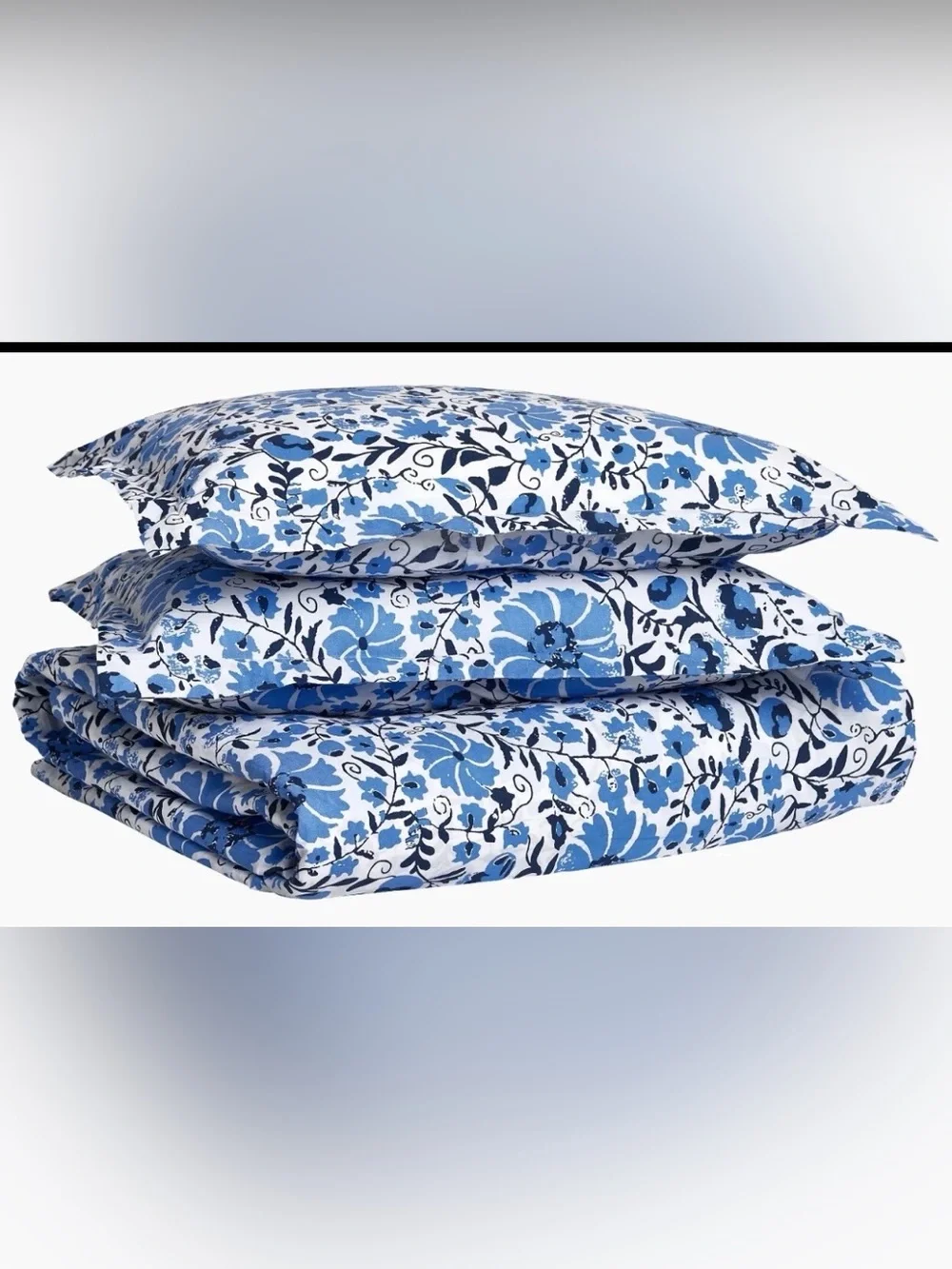 John Robshaw Zoya Azure Queen Duvet Cover + King Sham Organic Cotton